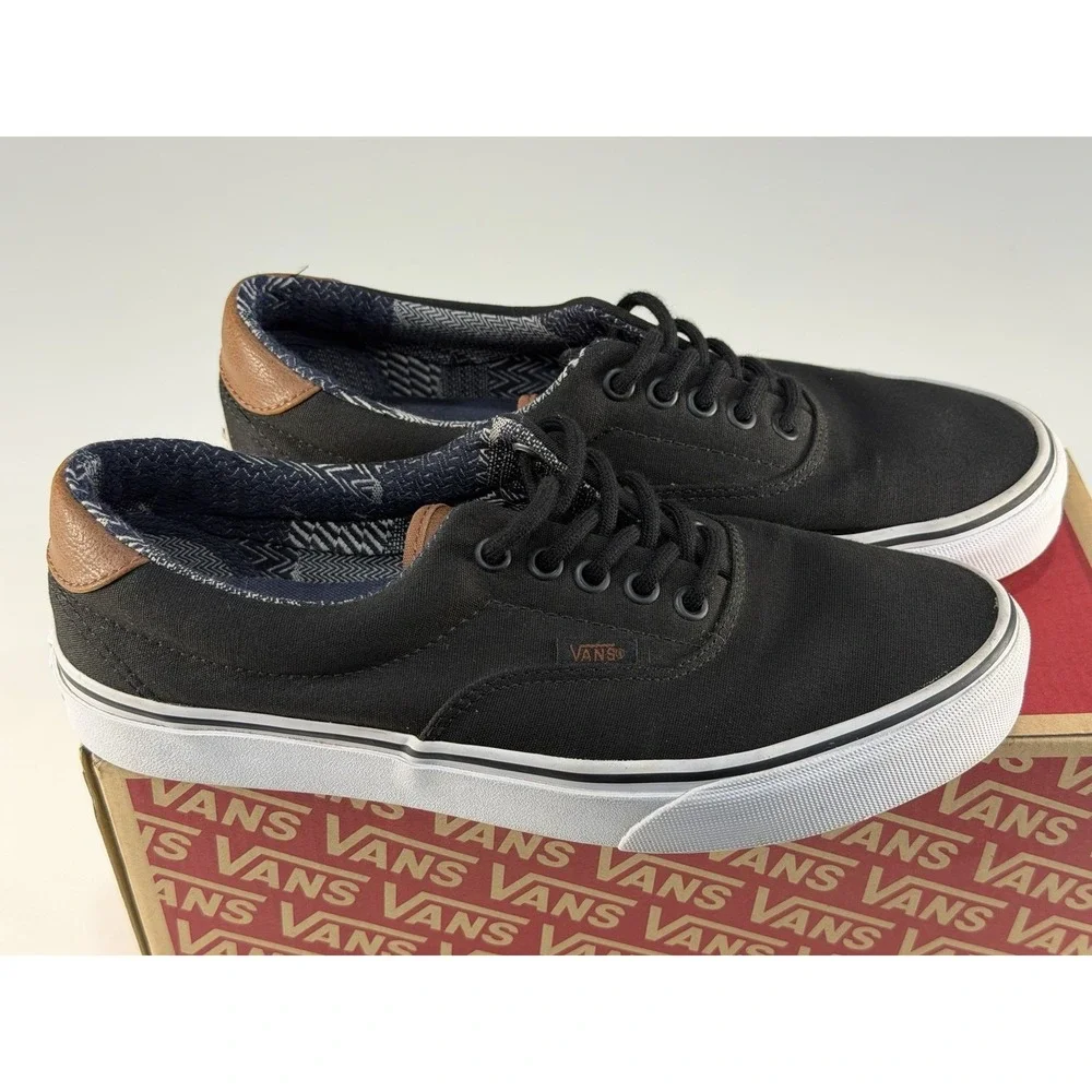 Vans Era 59 Black Canvas Brown Leather Trim Sneakers Men's 8 Women's 9.5 Casual